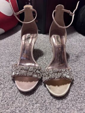 Badgley Mischka Blush Pink Crystal Strap Heels